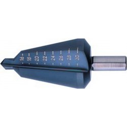Foret perce-tôle de précision, acier rapide, revêtement TiAIN, Capacité de perçage : 4-31 mm, Taille 7, Long. totale 103 mm, Long. de la queue : 25 mm
