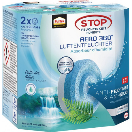 Déshumidificateur Aero 360 2 pastilles à 450 g AHAWF Waterfall Freshness Pack PATTEX (Par 12)