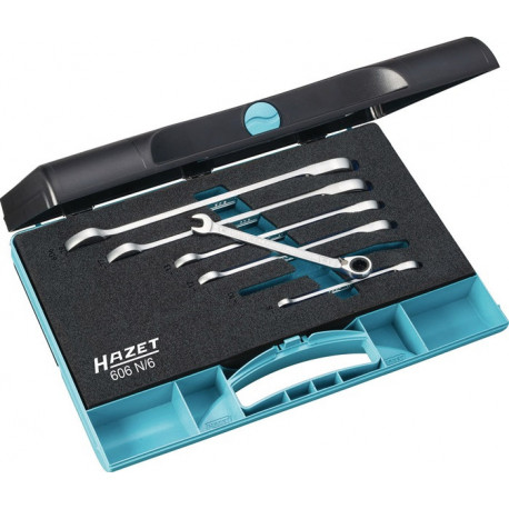 Jeu de clés mixtes à cliquet 606N / 6 6 pièces SW 8-19mm coudées HAZET