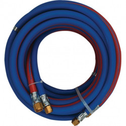 Tuyau de soudage autogène jumelé longueur 15 m D. intérieur 6/6 mm épaisseur du mur 9/9 mm bleu/rouge