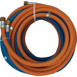 Tuyau de gaz autogène 6/9x5/3.5mm 1/4pouce RH/3/8pouce LH monté av brides de tuyaux longueur L.20m
