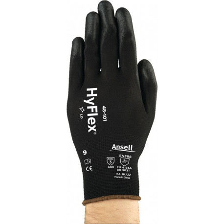 Gant HyFlex® 48-101 Taille 8 noir EN 388 PSA II Nyl.m.PU ANSELL (Par 12)