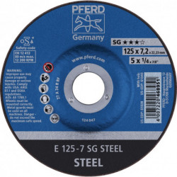 Meule à ébarber SG STEEL D125xép.7.2 mm contre-coudé acier perçage 22.23 mm PFER (Par 10)