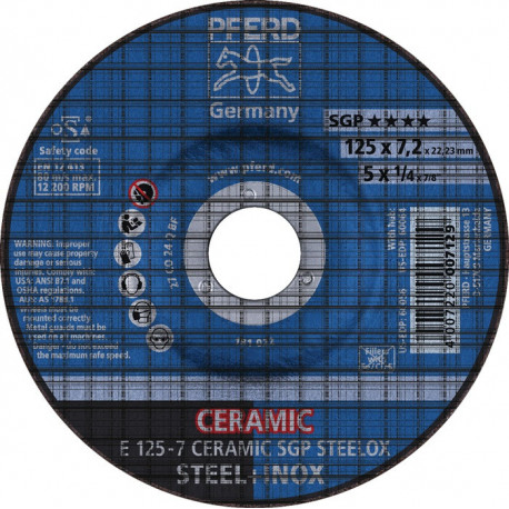 Meule à ébarber CERAMIC SGP STEELOX D125xép.7 mm contre-coudé acier perçage 22.2 (Par 10)
