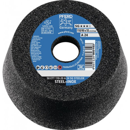 Meule boisseau ETT SG STEELOX 110/55 mm INOX et acier P36 perçage 22.23 mm PFERD