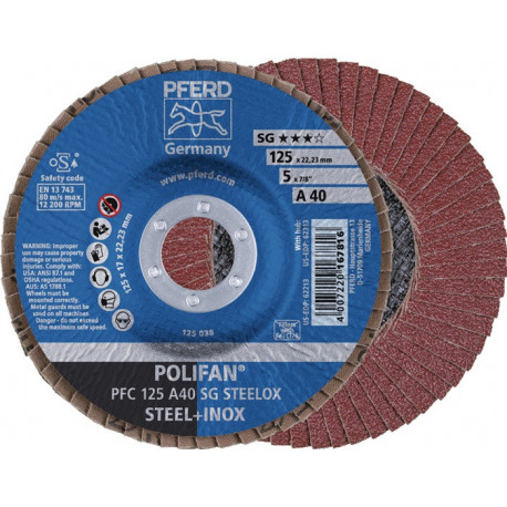Disque à lamelles POLIFAN A SG STEELOX D. 125 mm granulation A-120 conique INOX (Par 10)