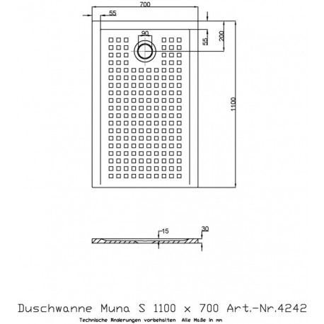 Receveur de douche Hoesch MUNA S avec antidérapant 1100x700x30mm blanc
