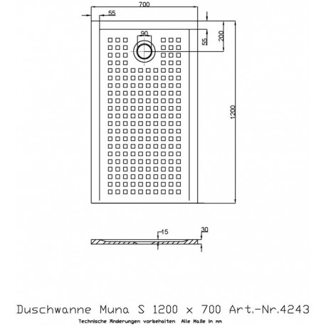 Receveur de douche Hoesch MUNA S avec antidérapant 1200x700x30mm blanc