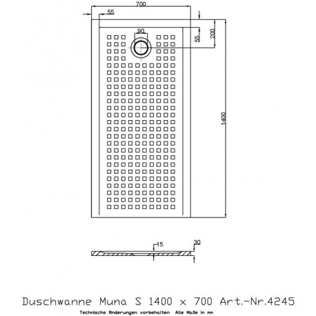 Receveur de douche Hoesch MUNA S avec antidérapant 1400x700x30mm blanc