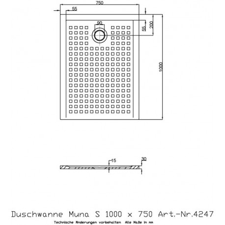 Receveur de douche Hoesch MUNA S avec antidérapant 1000x750x30mm blanc