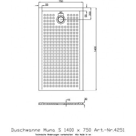 Receveur de douche Hoesch MUNA S avec antidérapant 1400x750x30mm blanc