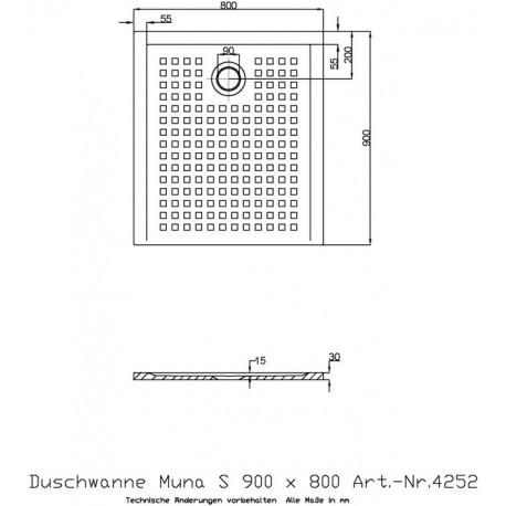 Receveur de douche Hoesch MUNA S avec antidérapant 900x800x30mm blanc