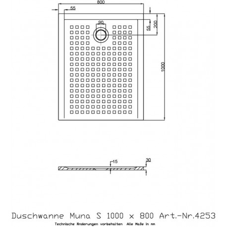 Receveur de douche Hoesch MUNA S avec antidérapant 1000x800x30mm blanc