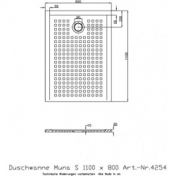 Receveur de douche Hoesch MUNA S avec antidérapant 1100x800x30mm blanc