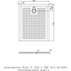 Receveur de douche Hoesch MUNA S avec antidérapant 1100x900x30mm blanc