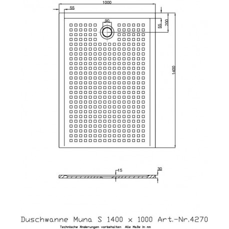 Receveur de douche Hoesch MUNA S avec antidérapant 1400x1000x30mm blanc