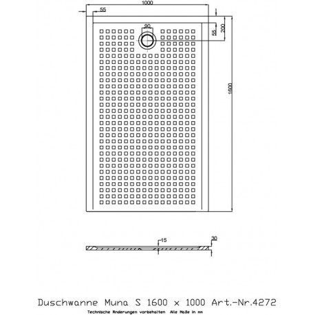 Receveur de douche Hoesch MUNA S avec antidérapant 1600x1000x30mm blanc
