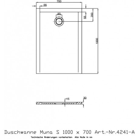 Receveur de douche Hoesch MUNA S 1000x700x30mm blanc
