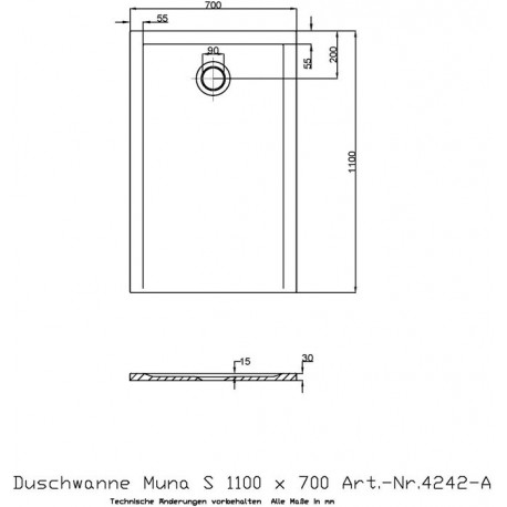 Receveur de douche Hoesch MUNA S 1100x700x30mm blanc