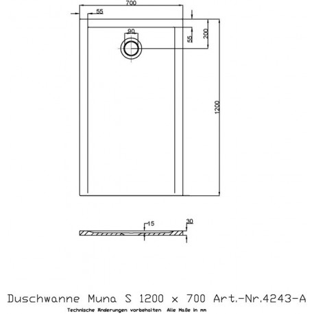 Receveur de douche Hoesch MUNA S 1200x700x30mm blanc