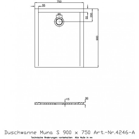 Receveur de douche Hoesch MUNA S 900x750x30mm blanc