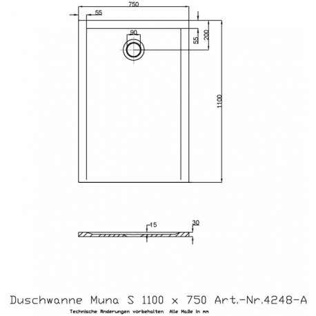 Receveur de douche Hoesch MUNA S 1100x750x30mm blanc