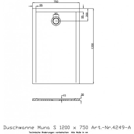 Receveur de douche Hoesch MUNA S 1200x750x30mm blanc