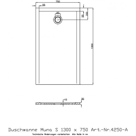 Receveur de douche Hoesch MUNA S 1300x750x30mm blanc