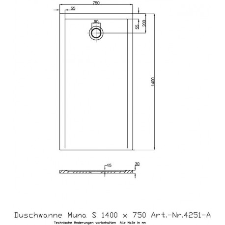 Receveur de douche Hoesch MUNA S 1400x750x30mm blanc