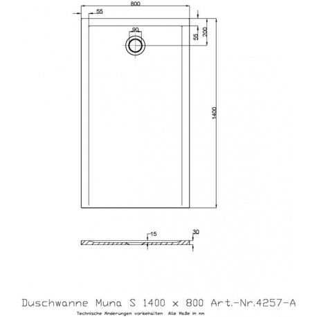 Receveur de douche Hoesch MUNA S 1400x800x30mm blanc