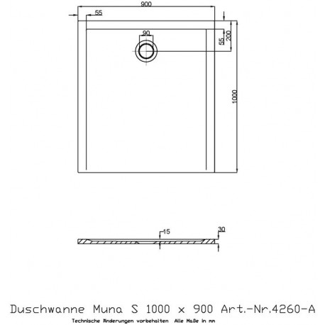 Receveur de douche Hoesch MUNA S 1000x900x30mm blanc