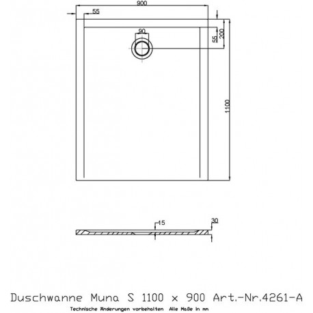 Receveur de douche Hoesch MUNA S 1100x900x30mm blanc