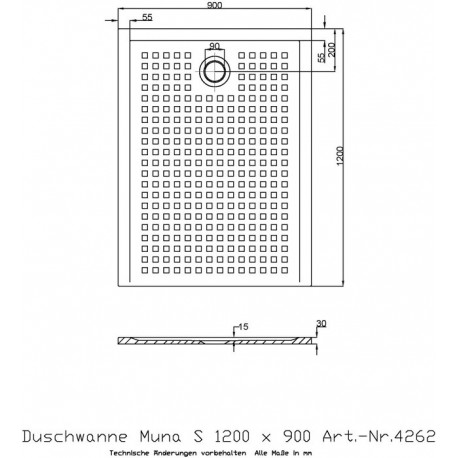 Receveur de douche Hoesch MUNA S avec antidérapant 1200x900x30mm blanc