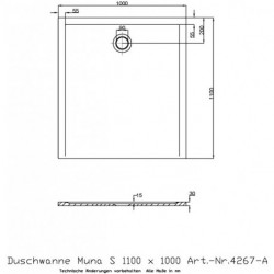 Receveur de douche Hoesch MUNA S avec antidérapant 1100x1000x30mm blanc