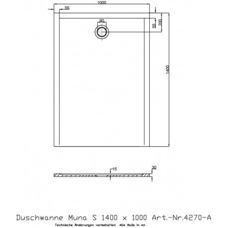 Receveur de douche Hoesch MUNA S 1400x1000x30mm blanc