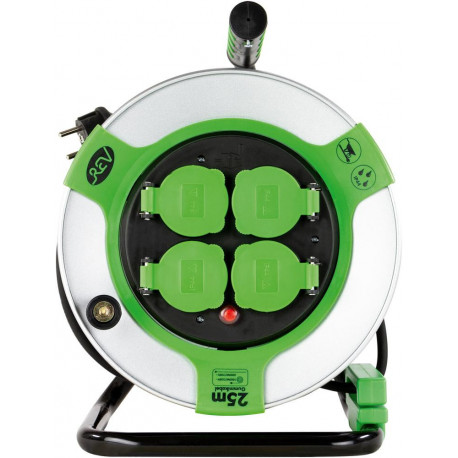Enrouleur de câble 25m acier IP44 4-sorties st-gn H05RR-F 3G1,5 