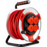 Enrouleur de câble 25m acier IP44 4-sorties acier rouge H07RN-F 3G1,5 