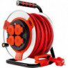 Enrouleur de câble 25m acier IP44 4-sorties acier rouge H07RN-F 3G1,5 