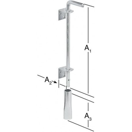 Verrou au sol 400X65X150 avec tube et 2 angles