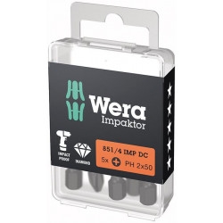 Embout Bit Impaktor 1/4 DIN 3126 E6.3 PH2x50mm 5er Pack Wera