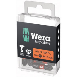Embout Bit Impaktor 1/4 DIN 3126 C6.3 PH3x25mm 10er Pack Wera