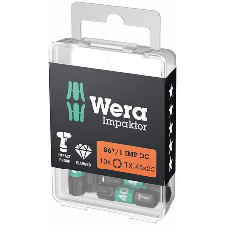 Embout Bit Impaktor 1/4 DIN 3126 C6.3 T40x25mm 10er Pack Wera