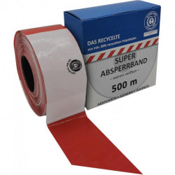 Ruban barrière 100 m rouleau rouge/blanc bloqué d'au moins 80% de regranulat certifié Blue Angel