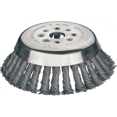 Brosse conique D. 180 mm épaiss. de fil 0.5 mm acier 14 mm perçage 25.4 mm 8 000 