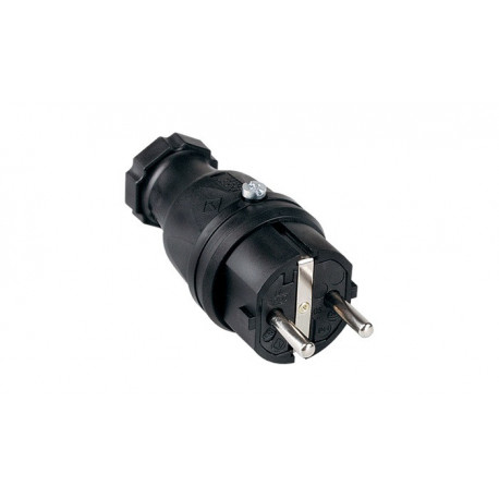 Fiche à contact de sécurité 10-/16 A 250 V noir IP44 caoutchouc plein