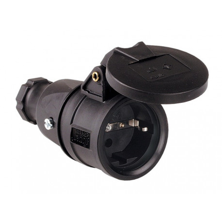 Connecteur à contact de sécurité 10-/16 A 250 V noir IP44 caoutchouc plein. ac c