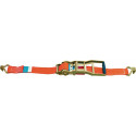Sangle d'amarrage DIN EN 12195-2 longueur 8 m largeur 50 mm avec rochet à levier long+crochet pointu LC U 5000 daN