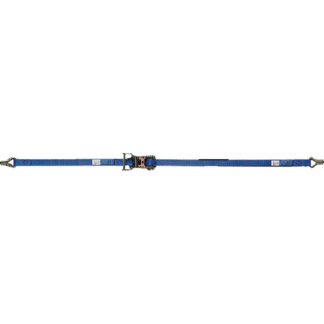 Sangle d'amarrage DIN EN 12195-2 longueur 4 m largeur 25 mm avec rochet + crochets pointu LC U 1000 daN
