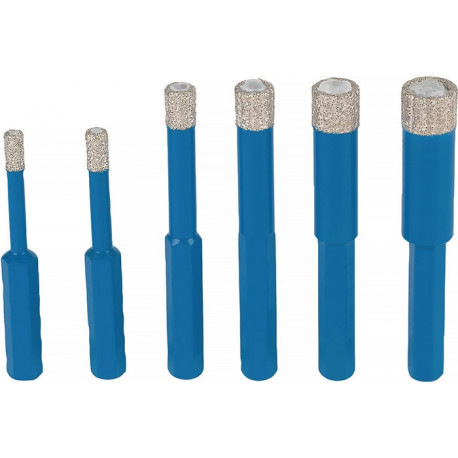 Jeu de perçage pour carrelage DDT HEX 6 pièces D. 5. 6. 8. 10. 12. 14 mm tige HE 