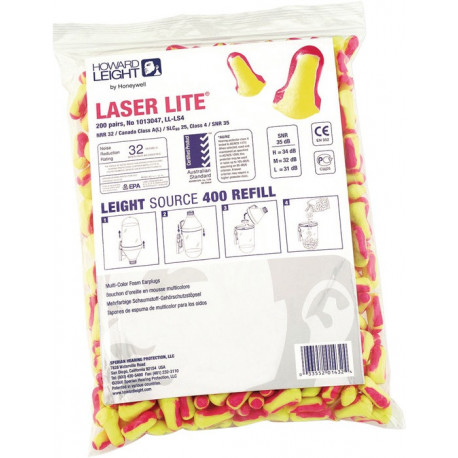 Bouchons antibruit Laser Lite EN 352-2 SNR 35 dB pack de remplissage 200 paires/paquet HONEYWELL HOWARD LEIGHT